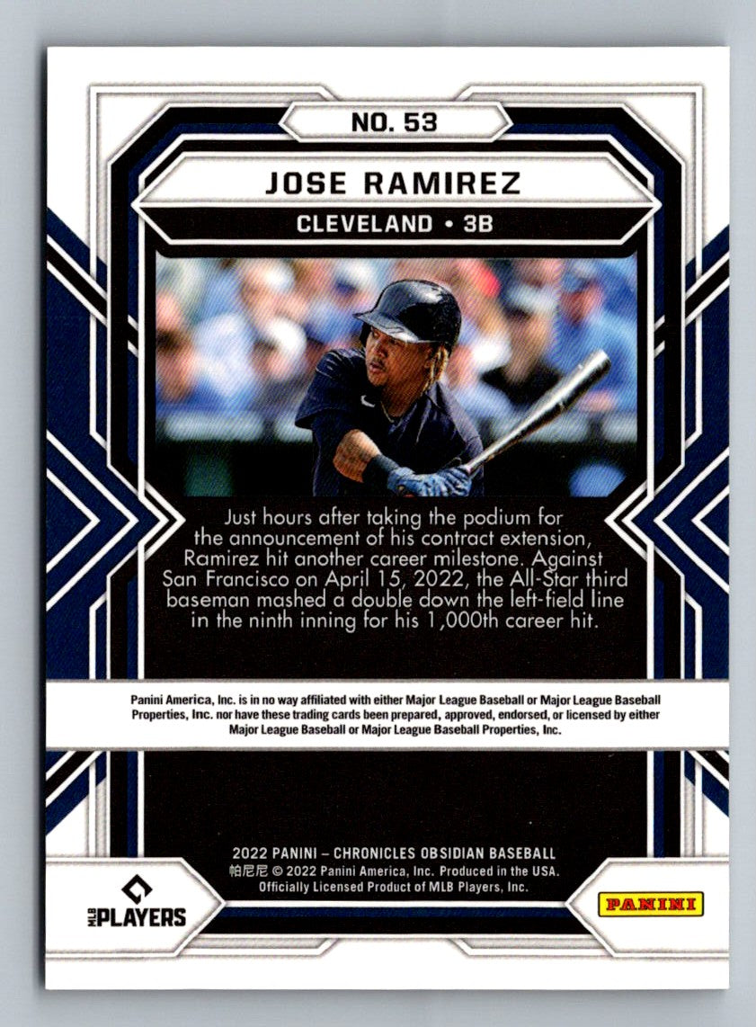 Jose Ramirez (b) 2022 Panini Chronicles Obsidian Card # 53