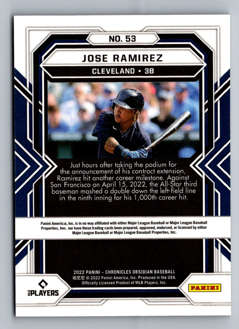 Jose Ramirez 2022 Panini Chronicles Obsidian Card # 53