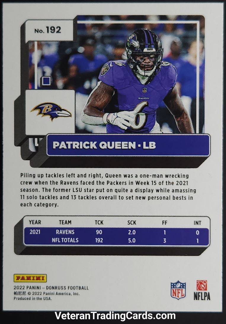 Patrick Queen 2022 Panini Donruss Football Red Press Proof Card # 192