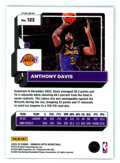 Anthony Davis Purple Shock Prizm 2022 Panini Donruss Optic Card # 122