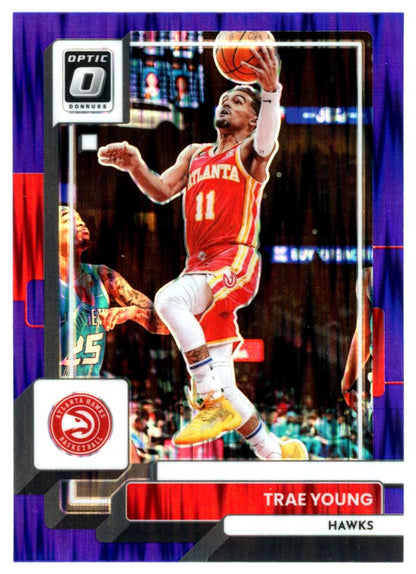 Trae Young Purple Shock Prizm 2022 Panini Donruss Optic Card # 127