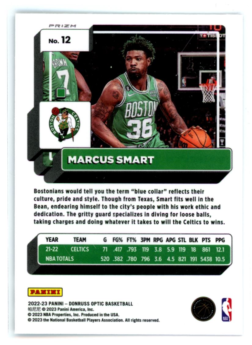 Marcus Smart Purple Shock Prizm 2022 Panini Donruss Optic Card # 12