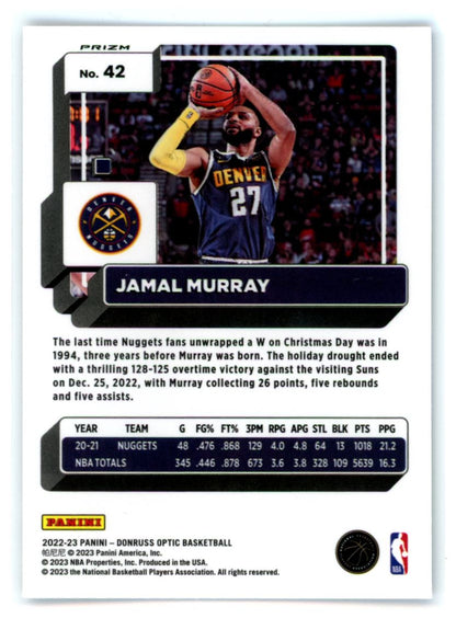 Jamal Murray Purple Shock Prizm 2022 Panini Donruss Optic Card # 42