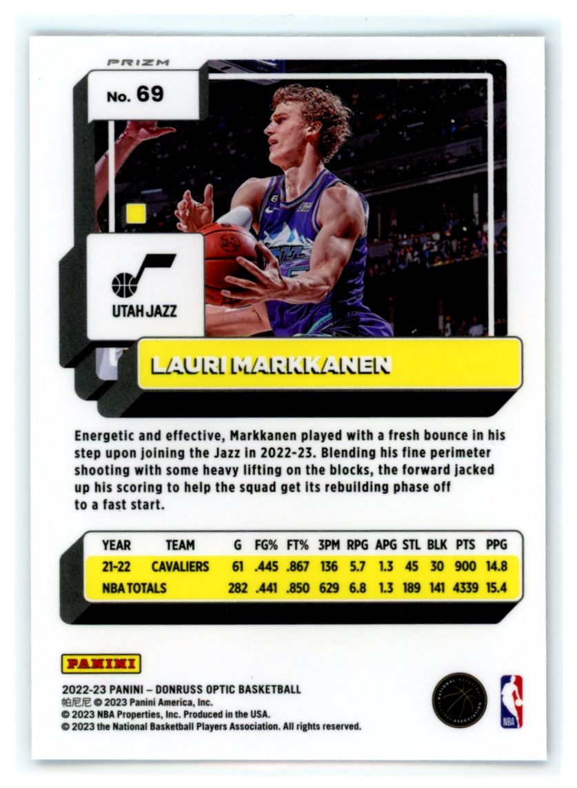 Lauri Markkanen Purple Shock Prizm 2022 Panini Donruss Optic Card # 69