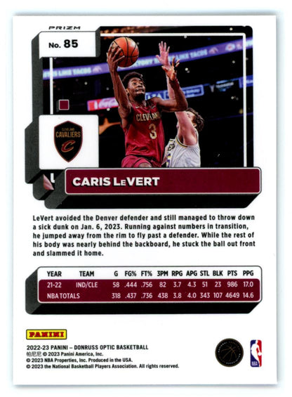 Caris Levert Purple Shock Prizm 2022 Panini Donruss Optic Card # 85