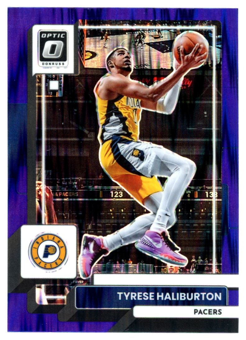 Tyrese Haliburton Purple Shock Prizm 2022 Panini Donruss Optic Card # 99