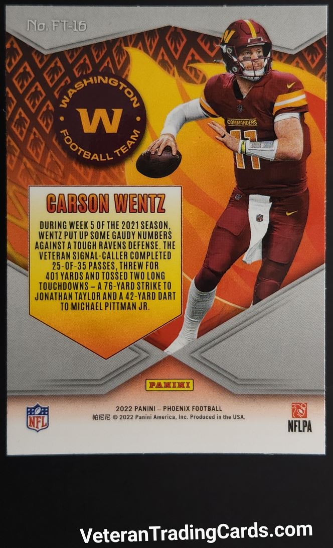 Carson Wentz Silver 2022 Panini Phoenix Football Card # FT-16