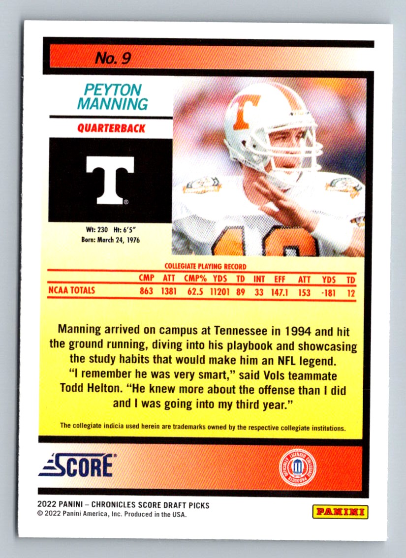 Peyton Manning 2022 Score Card # 9