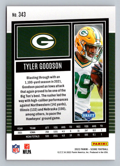 Tyler Goodson Red 2022 Score Rookie Card # 343