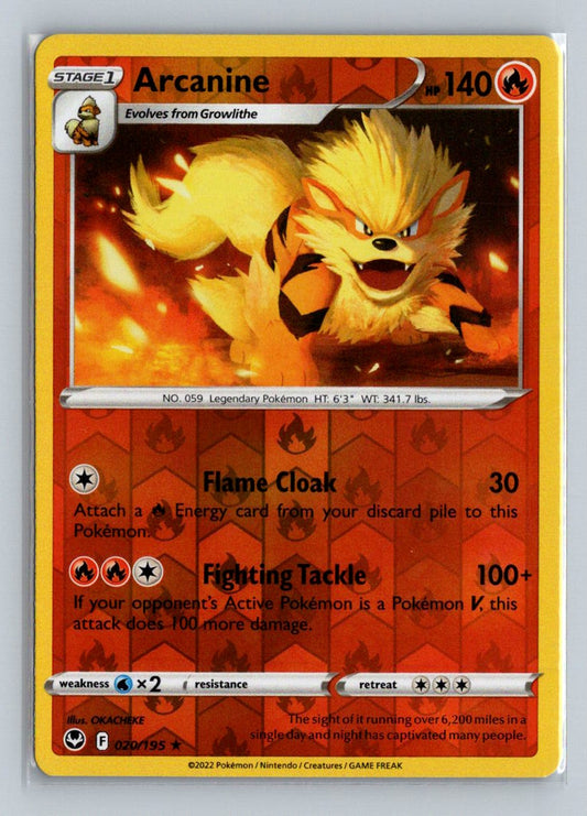 Arcanine Reverse Holo 2022 Sword & Shield - Silver Tempest Card # 20