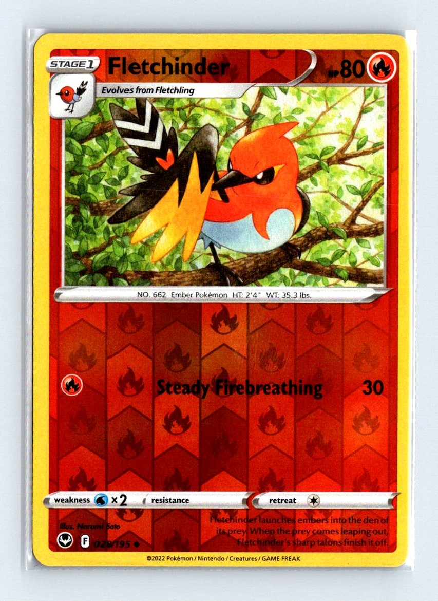 Fletchinder Reverse Holo 2022 Sword & Shield - Silver Tempest Card # 28