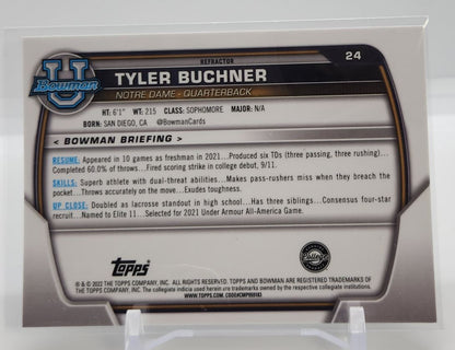 Tyler Buchner Silver Refractor 1st Bowman 2022 Topps Bowman University Chrome Rookie Card # 24