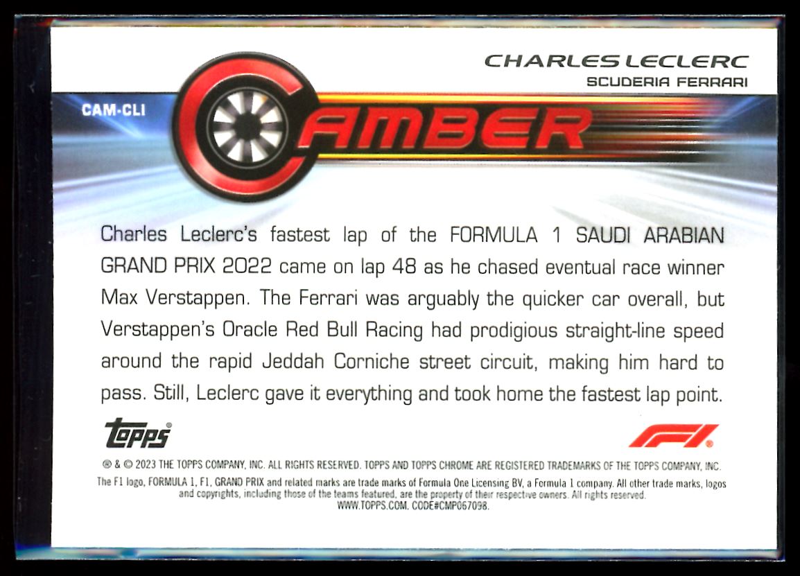 Charles Leclerc Camber 2022 Topps Chrome F1 Card # CAM-CLI