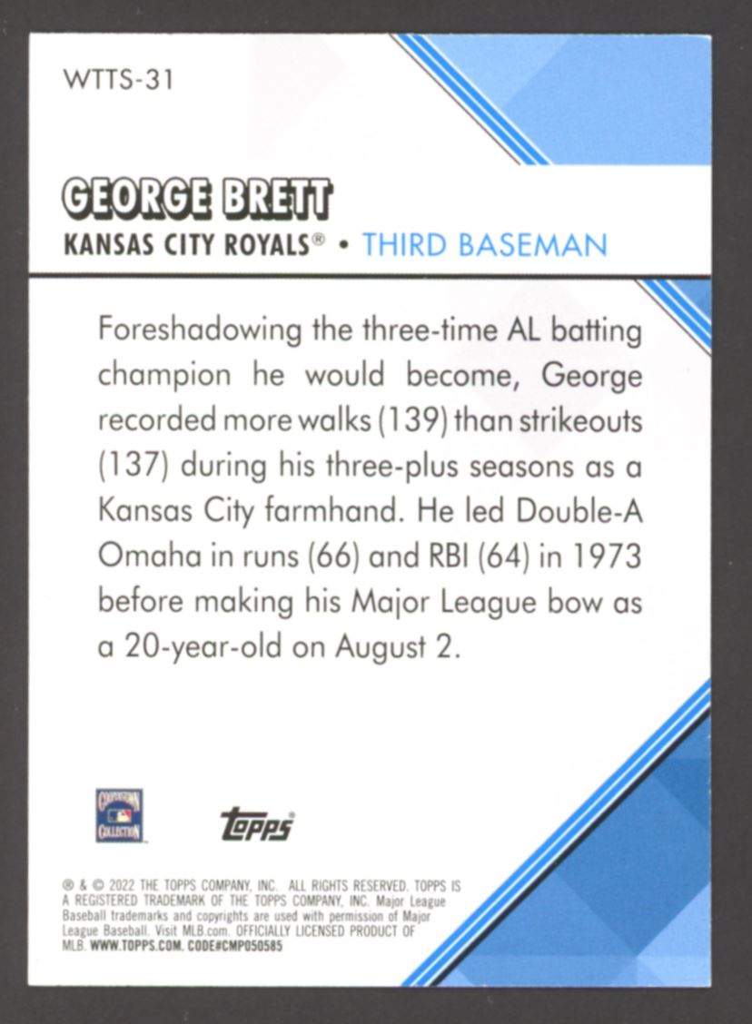 George Brett Welcome to the Show 2022 Topps Series 2 Card # WTTS-31