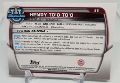 Henry To'o To'o Pink 2022 Topps University Bowman Chrome Rookie Card # 88