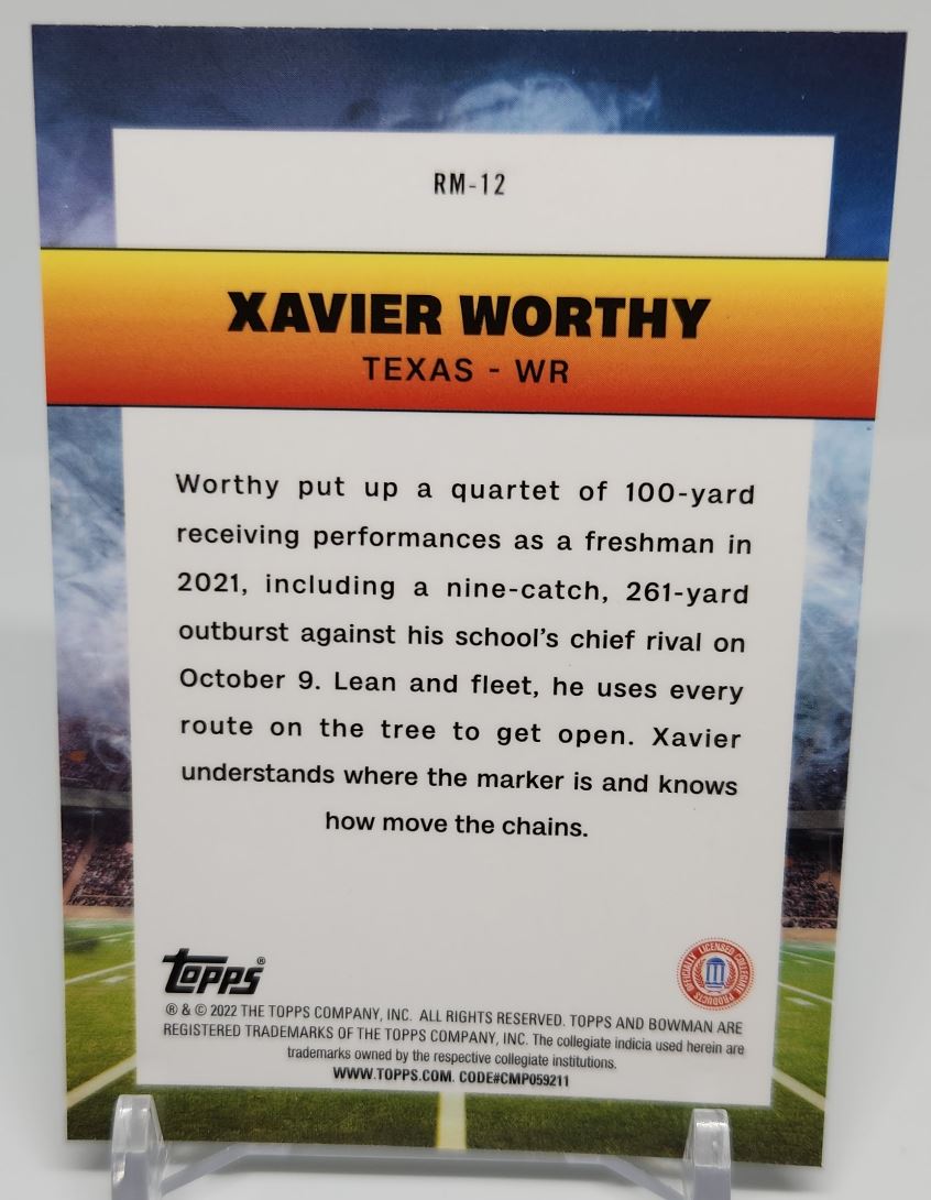 Xavier Worthy Ramblin' Man 2022 Topps Bowman University Chrome Card # RM-12