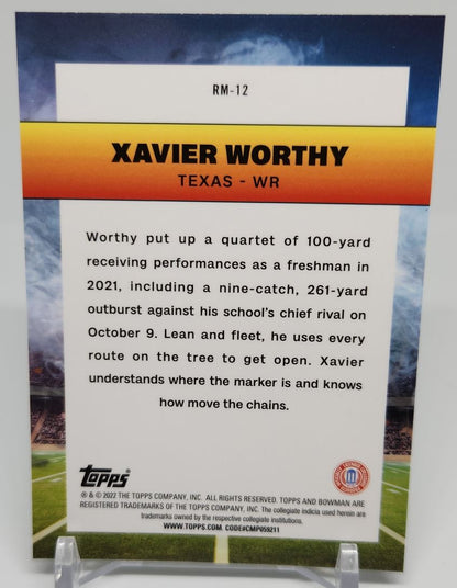 Xavier Worthy Ramblin' Man 2022 Topps Bowman University Chrome Card # RM-12