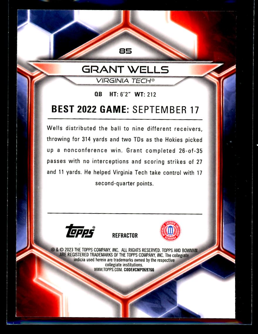 Grant Wells Red White and Blue 2023 Bowmans Best Card # 85