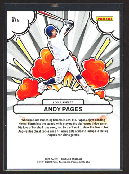 Andy Pages 2023 Donruss Bomb Squad Pink Fireworks Card # BS6