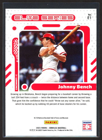 Johnny Bench Elite Series Pink Fireworks 2023 Donruss Elite Series Pink Fireworks Card # E1