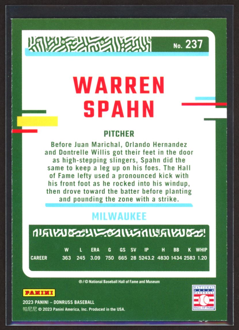 Warren Spahn 2023 Donruss Holo Pink Card # 237