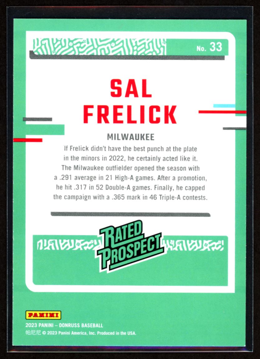 Sal Frelick Rated Prospect 2023 Donruss Holo Pink Card # 33