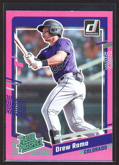 Drew Romo Rated Prospect 2023 Donruss Holo Pink Card # 87