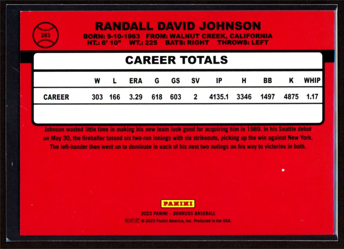 Randy Johnson /2023 2023 Donruss Holo Red Card # 283