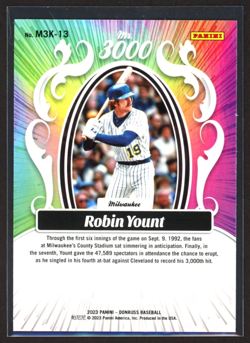 Robin Yount 2023 Donruss Mr 3000 Pink Fireworks Card # M3K-13