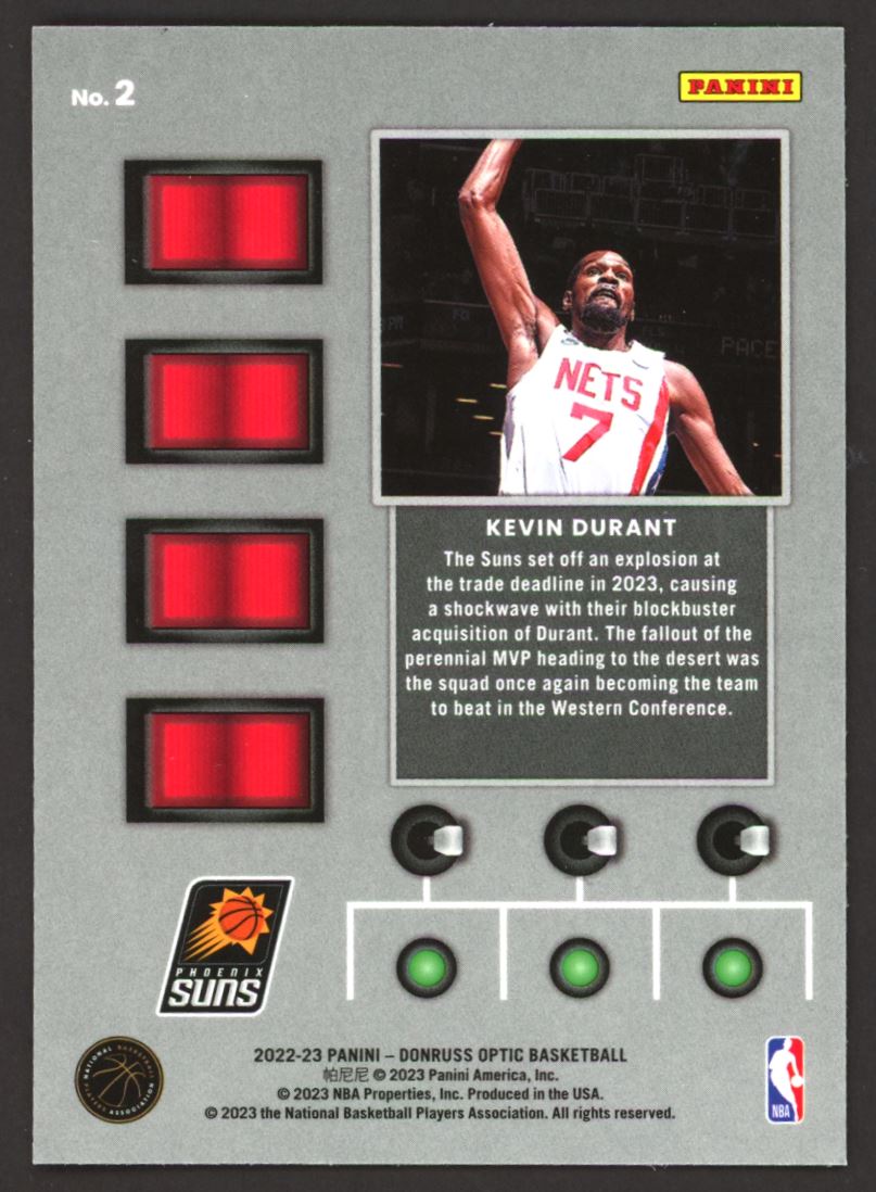 Kevin Durant 2023 Donruss Optic T-Minus Card # 2