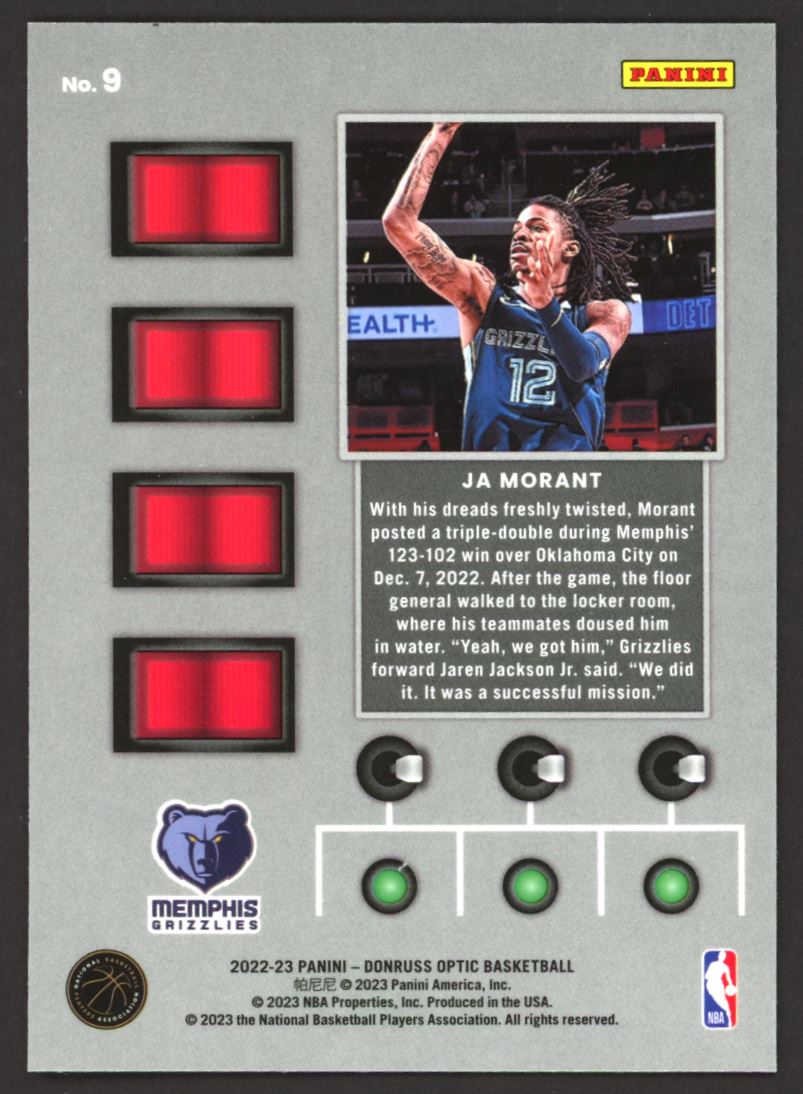 Ja Morant 2023 Donruss Optic T-Minus Card # 9