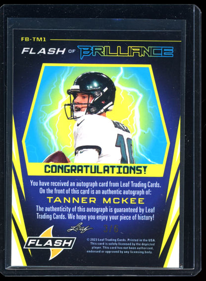 Tanner McKee 3/6 2023 Leaf Flash of Brilliance Rookie Autograph Card # FB-TM1