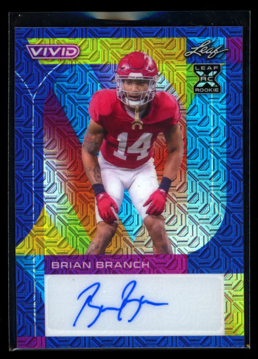 Brian Branch Blue Mojo 1/7 2023 Leaf Vivid Football Rookie Autograph Card #BA-BB1
