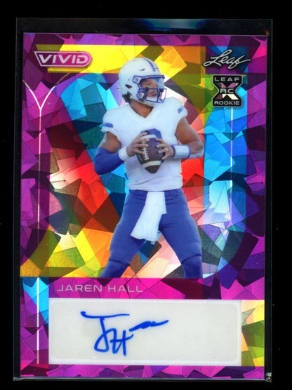 Jaren Hall Purple Cracked Ice 1/2 2023 Leaf Vivid Football Rookie Autograph Card #BA-JH3