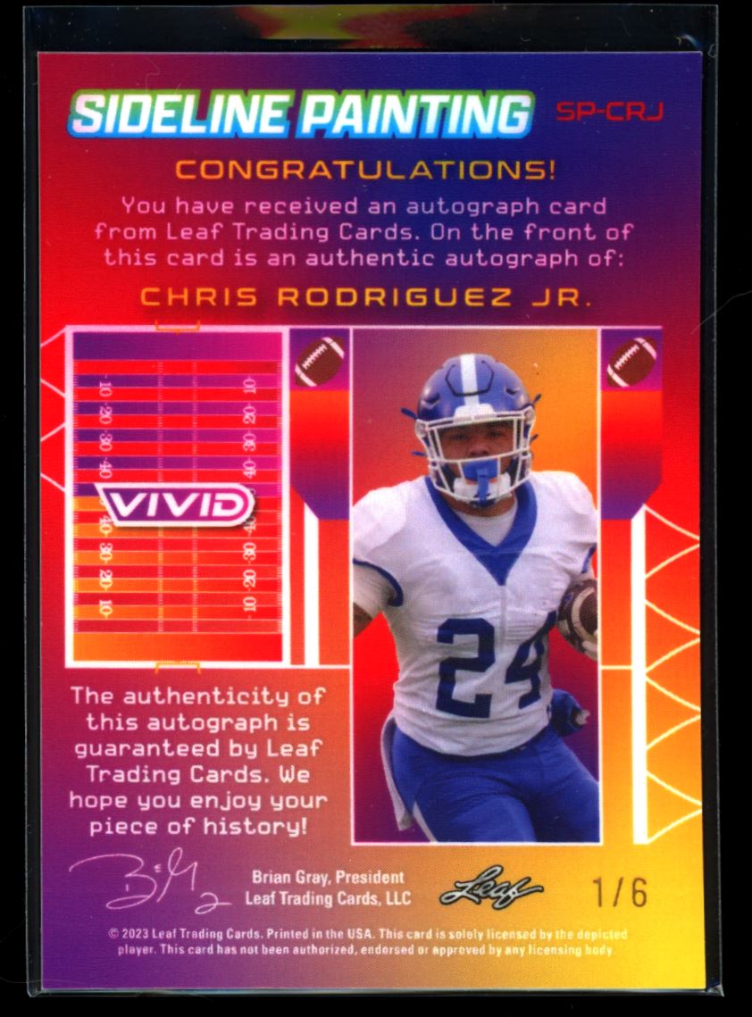 Chris Rodriguez Jr. White 1/6 2023 Leaf Vivid Football Rookie Autograph Card #SP-CRJ