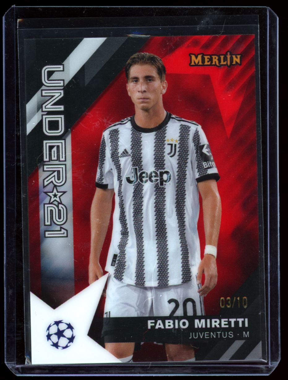 Fabio Miretti Red Under 21 45361 2023 Merlin Chrome UEFA Club Competitions U21 Stars Red Refractor Card # U21-11