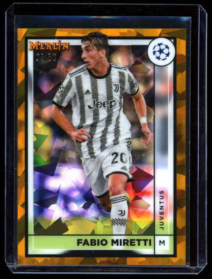 Fabio Miretti Orange Ice 23/50 2023 Merlin Chrome UEFA Club Competitions Card # 78