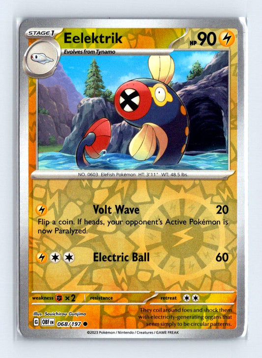 Eelektrik Reverse Holo 2023 Scarlet & Violet Series - Obsidian Flames Card # 68