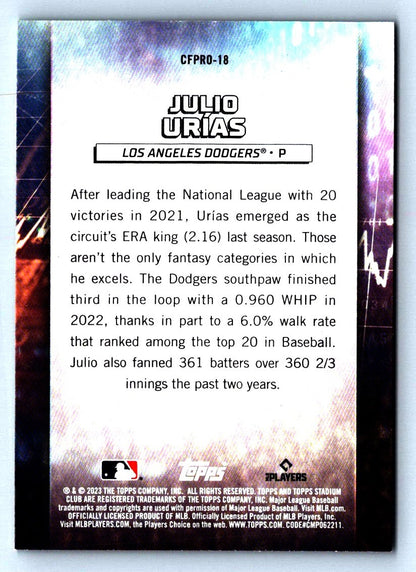 Julio Uri­as 2023 Stadium Club Chief Fantasy Professionals Card # CFPRO-18