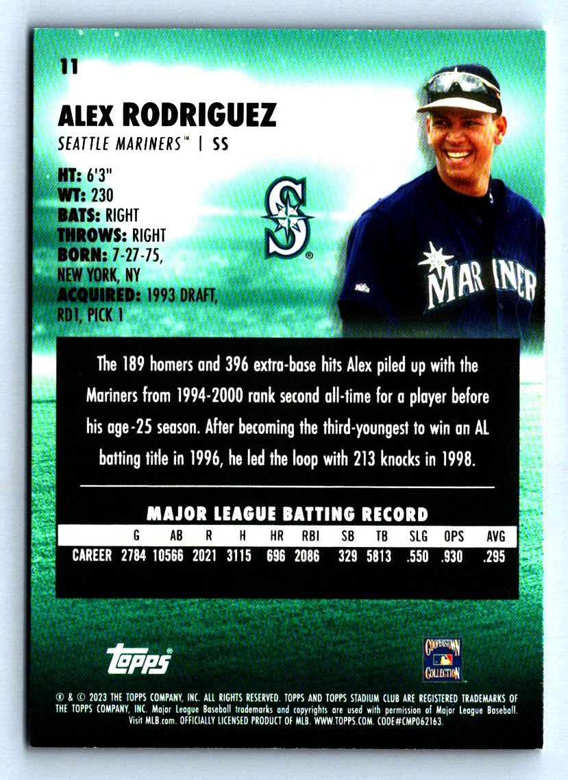 Alex Rodriguez Black and White Red 2023 Stadium Club Card # 11