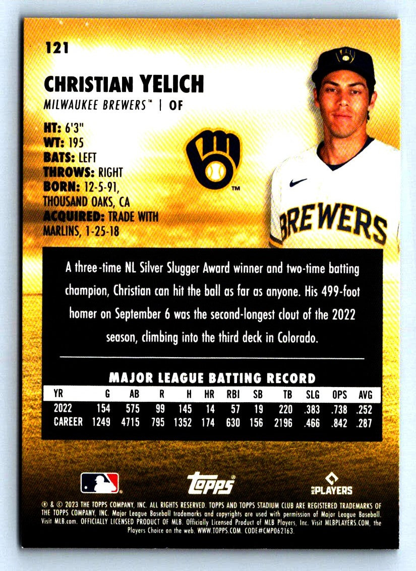 Christian Yelich Black 2023 Stadium Club Card # 121