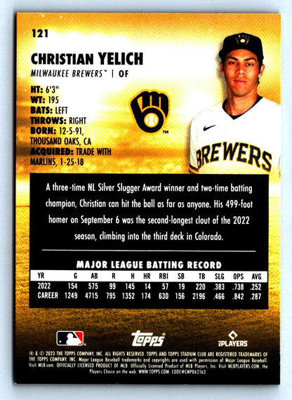 Christian Yelich Black 2023 Stadium Club Card # 121