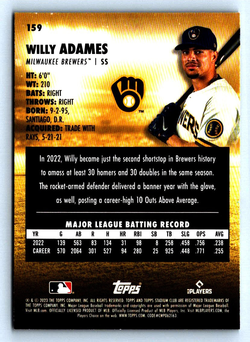 Willy Adames Red 2023 Stadium Club Card # 159