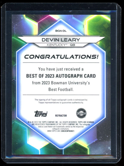 Devin Leary 2023 Topps Chrome Bowman Best Autograph Card # BOA-DL