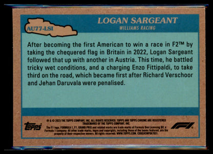 Logan Sargeant (b) Autos of 1977 2023 Topps Chrome F1 Card # AU77-LSI