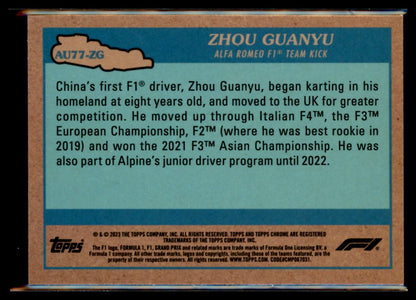 Zhou Guanyu Autos of 1977 2023 Topps Chrome F1 Card # AU77-ZG