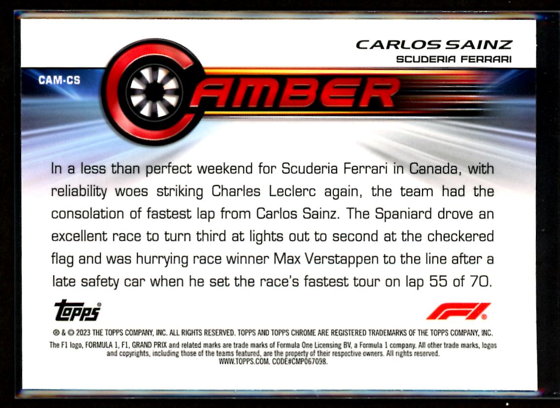 Carlos Sainz (b) Camber 2023 Topps Chrome F1 Card # CAM-CS