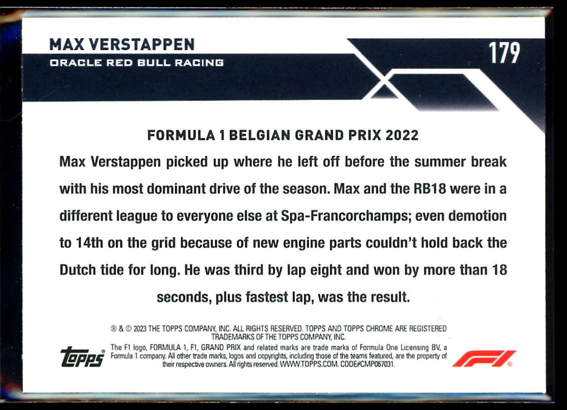 Max Verstappen Mini Diamond /299 2023 Topps Chrome F1 Card # 179