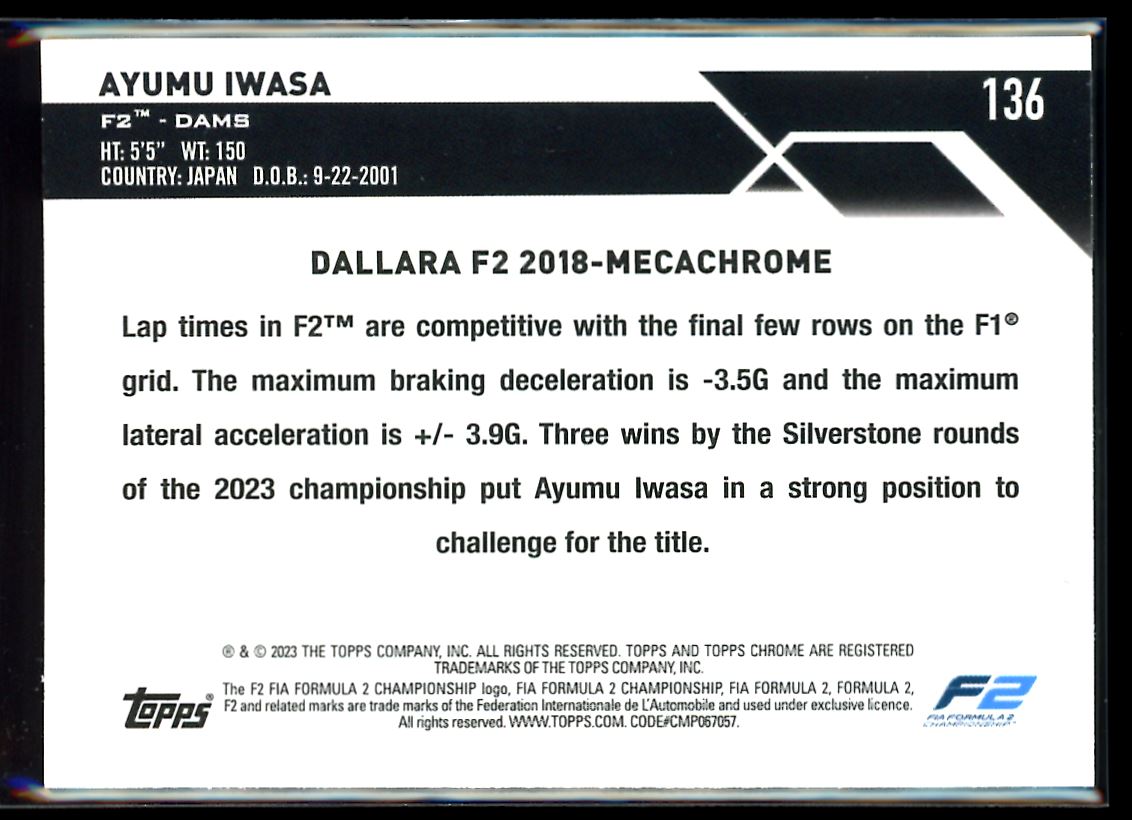 Ayumu Iwasa Purple /399 2023 Topps Chrome F1 Card # 136