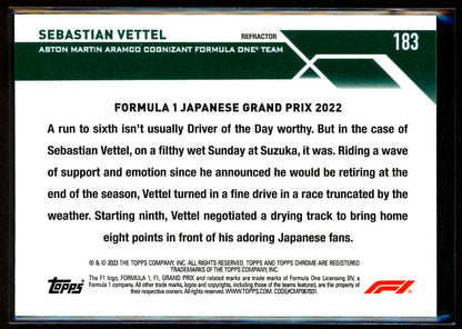 Sebastian Vettel Refractor 2023 Topps Chrome F1 Card # 183